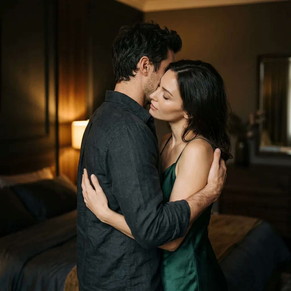 Romantic couple in a warm tasteful embrace showing relationship harmony